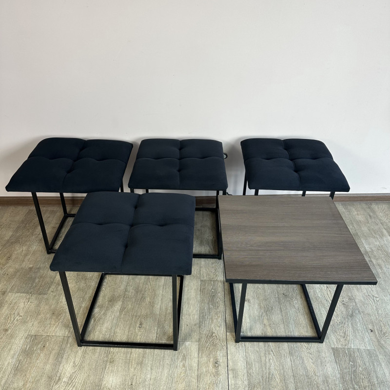 Пуф-трансформер 5в1 Mzavod Остин-4 со столиком велюр черный/риголетто темный 10-1-9005