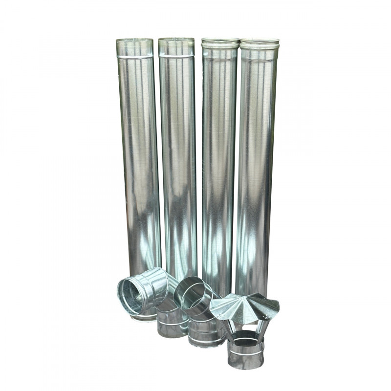 Піч-буржуйка BP/6-ВС_D120 4мм з оцинкованим димарем D120 (4 труби. коліно 90°. коліно 45°. грибок)