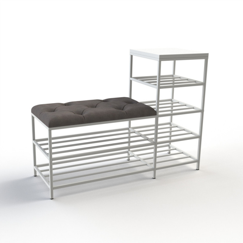 Банкетка для обуви Барселона-1 100см велюр серый/белая аляска 7-3-9003