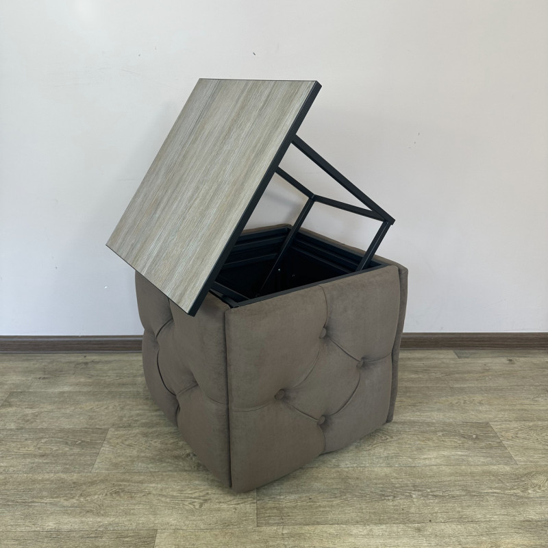 Пуф-трансформер 5в1 Mzavod Остин-1 со столиком велюр коричневый/дуб платиновый 1-2-9005