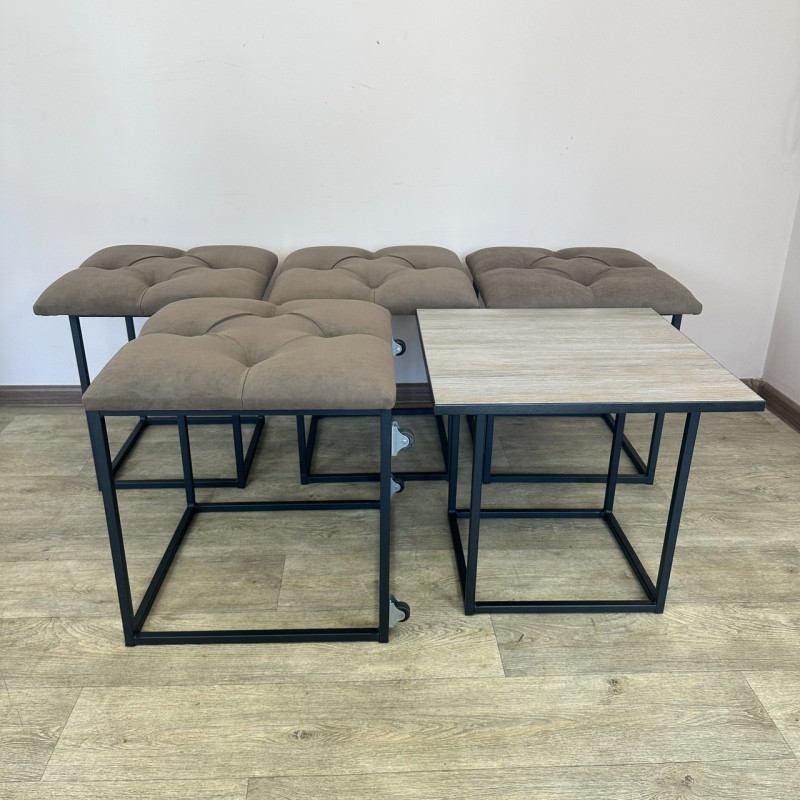 Пуф-трансформер 5в1 Mzavod Остин-1 со столиком велюр коричневый/дуб платиновый 1-2-9005