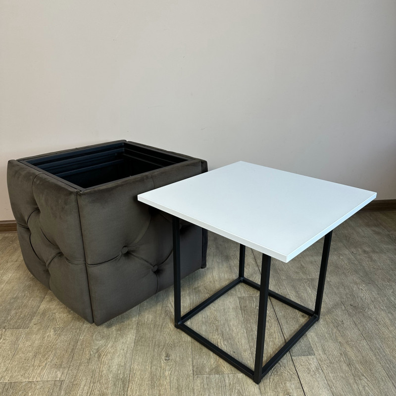 Пуф-трансформер 5в1 Mzavod Остин-1 со столиком велюр серо-коричневый/белая аляска 5-3-9005