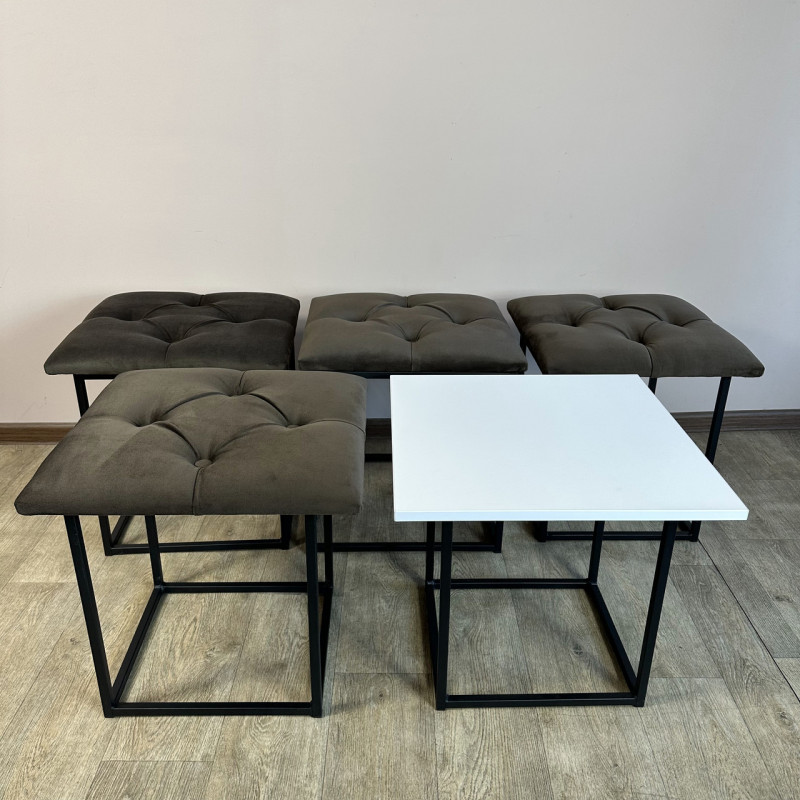 Пуф-трансформер 5в1 Mzavod Остин-1 со столиком велюр серо-коричневый/белая аляска 5-3-9005