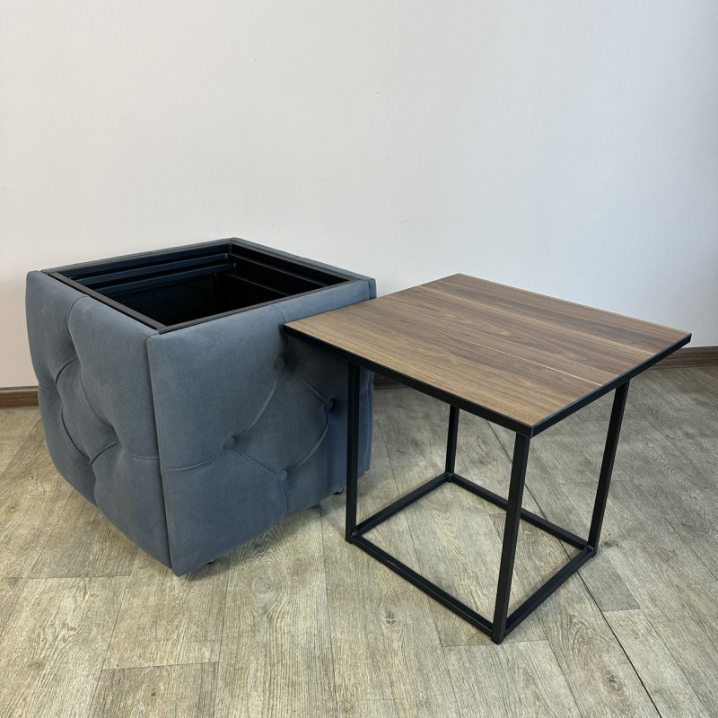 Пуф-трансформер 5в1 Mzavod Остин-1 со столиком велюр серый/орех калифорнийский 7-4-9005