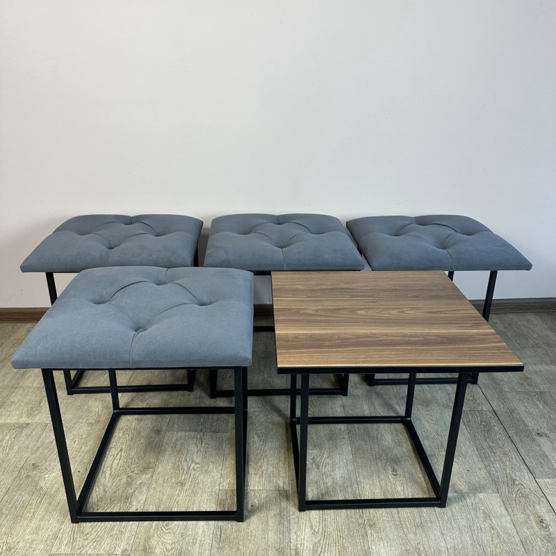 Пуф-трансформер 5в1 Mzavod Остин-1 со столиком велюр серый/орех калифорнийский 7-4-9005