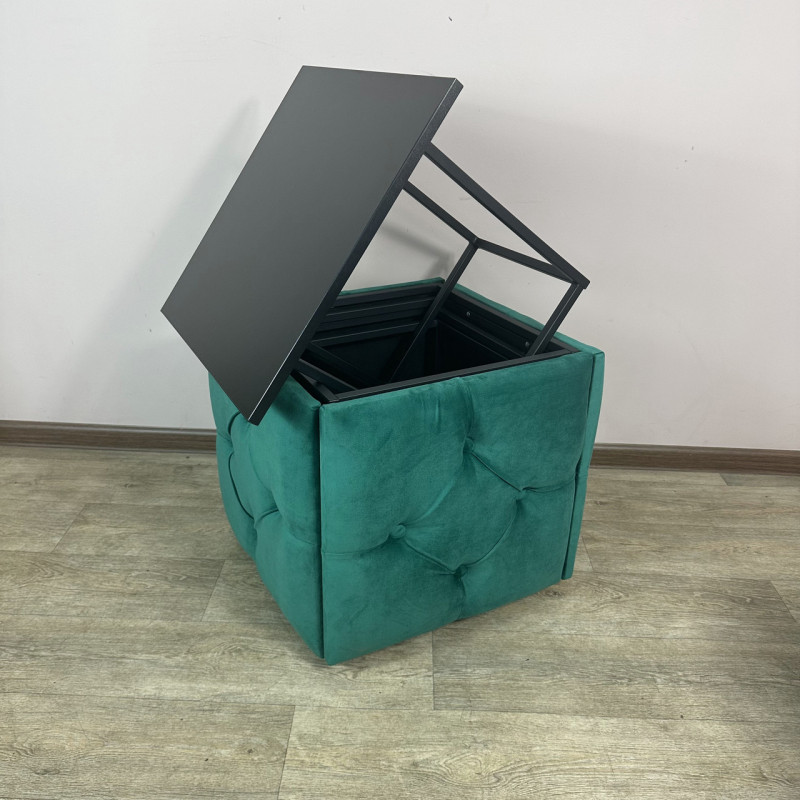 Пуф-трансформер 5в1 Mzavod Остин-1 со столиком велюр изумрудный/черный 8-5-9005
