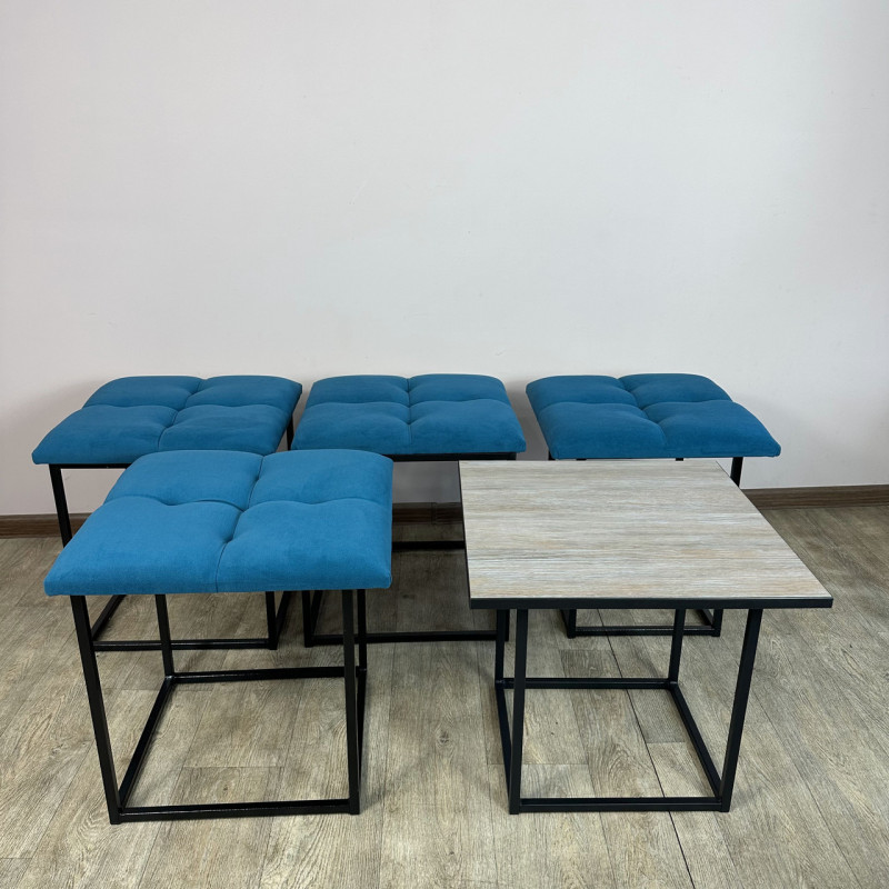 Пуф-трансформер 5в1 Остін-4 зі столиком велюр бірюзовий/дуб платиновий 2-2-9005