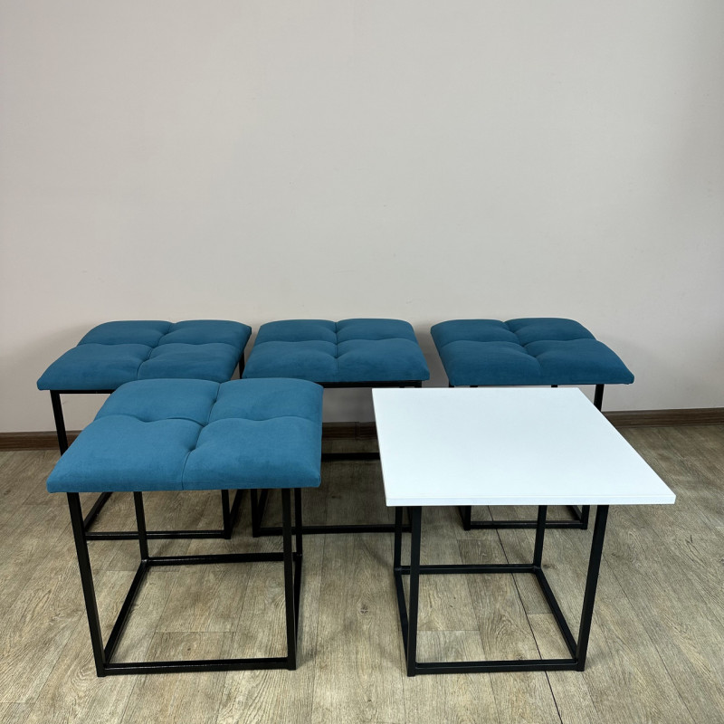 Пуф-трансформер 5в1 Mzavod Остин-4 со столиком велюр бирюзовый/белая аляска 2-3-9005