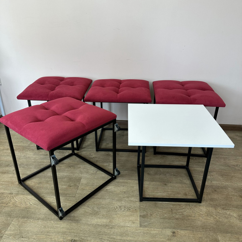 Пуф-трансформер 5в1 Mzavod Остин-4 со столиком велюр красный/белая аляска 4-3-9005