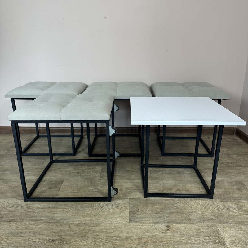 Пуф-трансформер 5в1 Mzavod Остин-4 со столиком велюр светло-серый/белая аляска 6-3-9005