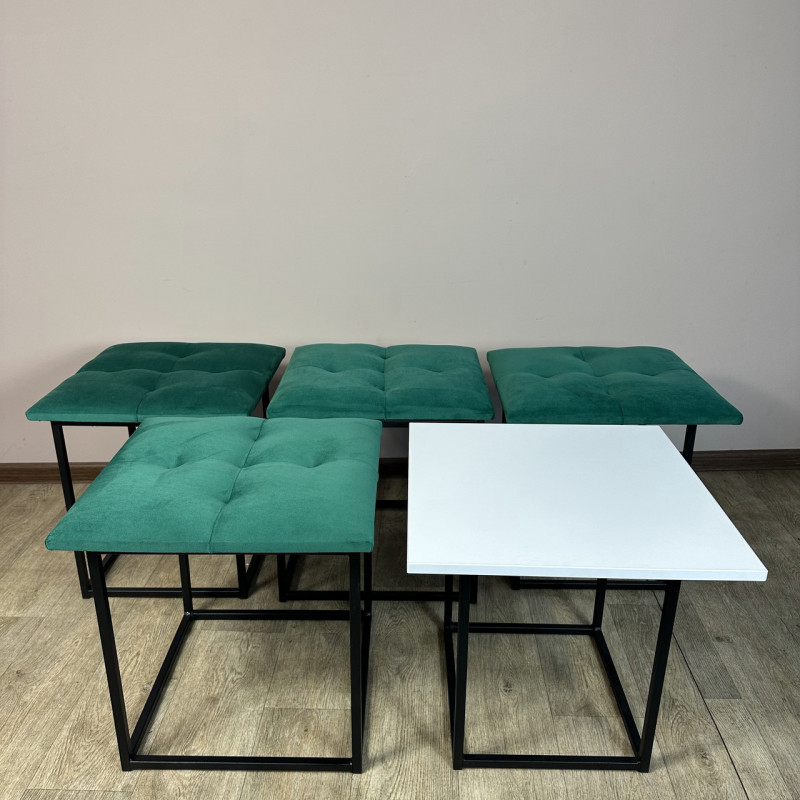 Пуф-трансформер 5в1 Mzavod Остин-4 со столиком велюр изумрудный/белая аляска 8-3-9005