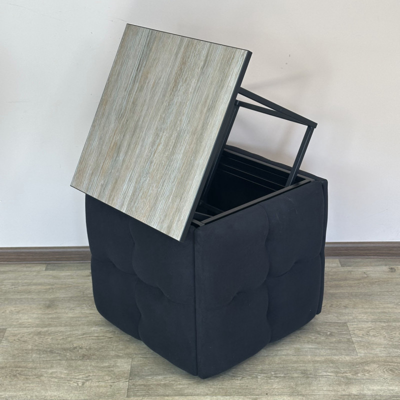 Пуф-трансформер 5в1 Mzavod Остин-4 со столиком велюр черный/дуб платиновый 10-2-9005