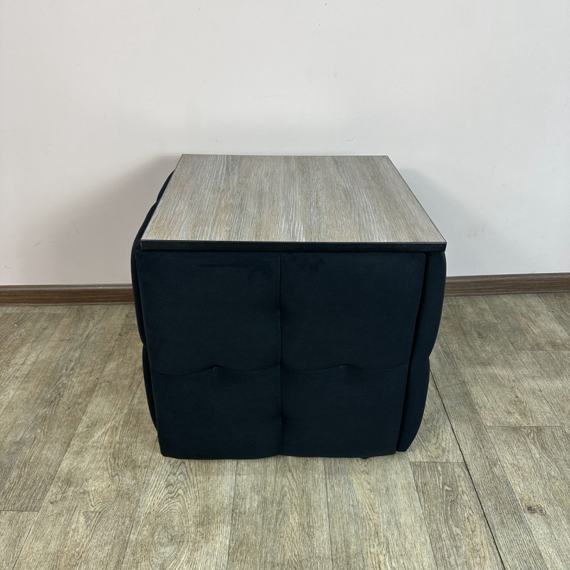 Пуф-трансформер 5в1 Mzavod Остин-4 со столиком велюр черный/дуб платиновый 10-2-9005