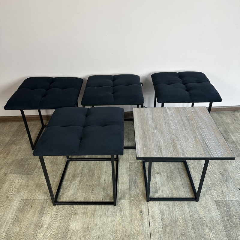 Пуф-трансформер 5в1 Mzavod Остин-4 со столиком велюр черный/дуб платиновый 10-2-9005