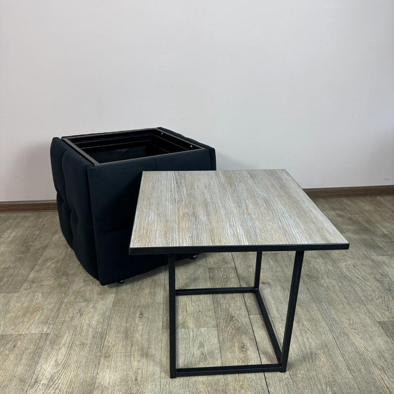 Пуф-трансформер 5в1 Mzavod Остин-4 со столиком велюр черный/дуб платиновый 10-2-9005