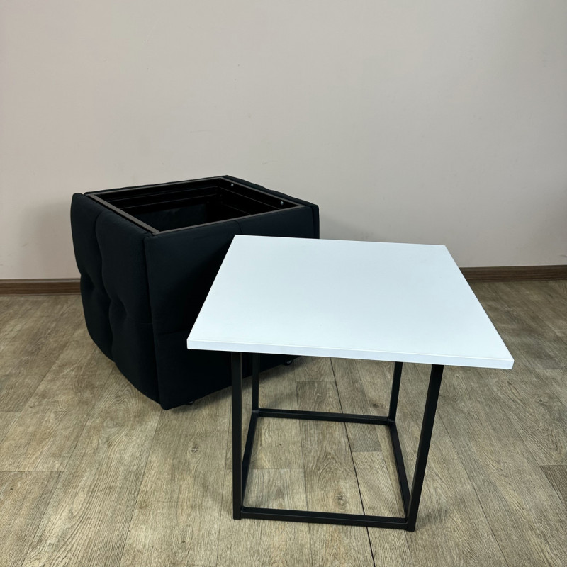 Пуф-трансформер 5в1 Mzavod Остин-4 со столиком велюр черный/белая аляска 10-3-9005