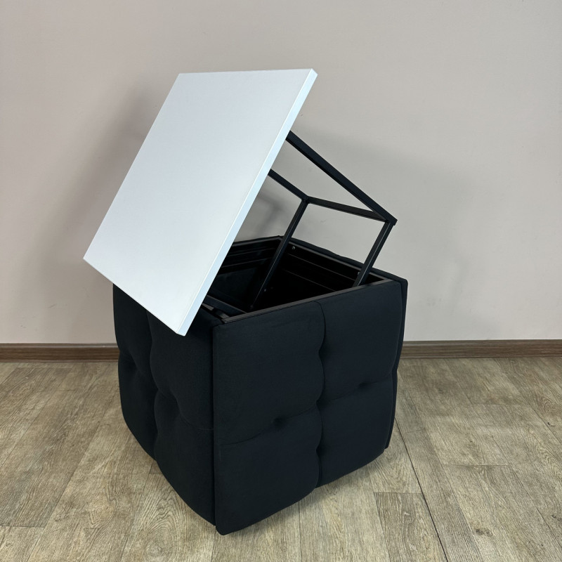 Пуф-трансформер 5в1 Mzavod Остин-4 со столиком велюр черный/белая аляска 10-3-9005