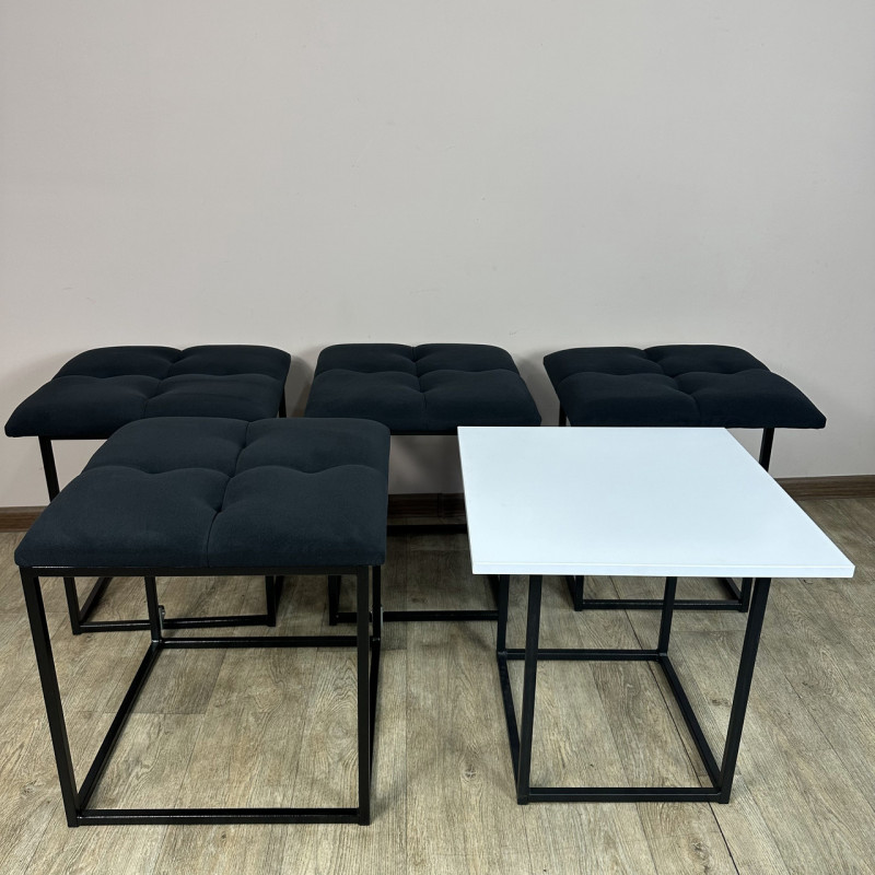 Пуф-трансформер 5в1 Mzavod Остин-4 со столиком велюр черный/белая аляска 10-3-9005