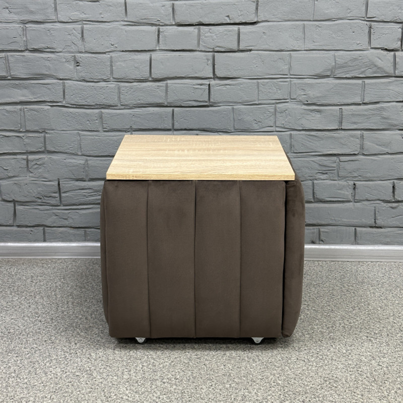 Пуф-трансформер 5в1 Mzavod Остин-2 со столиком велюр серо-коричневый/дуб сонома 5-7-9003