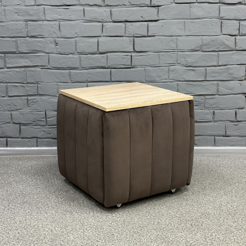 Пуф-трансформер 5в1 Mzavod Остин-2 со столиком велюр серо-коричневый/дуб сонома 5-7-9003