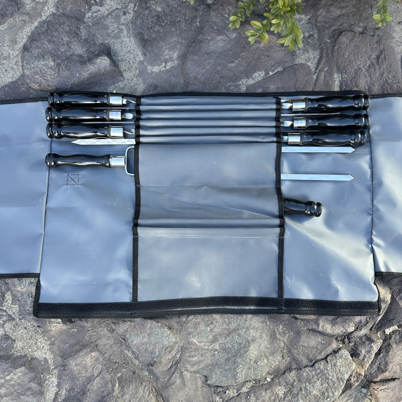 Набір шампурів Арго 6/1/1 чорна ручка в сірому чохлі