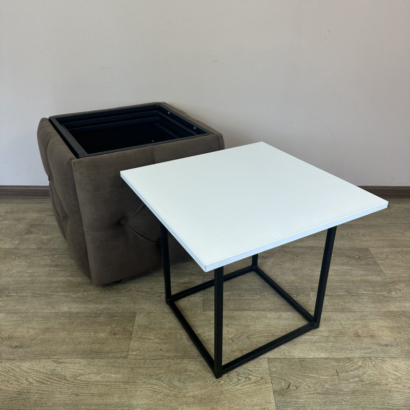 Пуф-трансформер 5в1 Mzavod Остин-1 со столиком велюр коричневый/белая аляска 1-3-9005