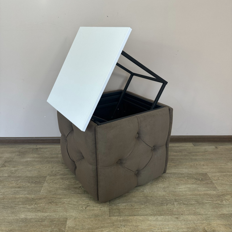 Пуф-трансформер 5в1 Mzavod Остин-1 со столиком велюр коричневый/белая аляска 1-3-9005