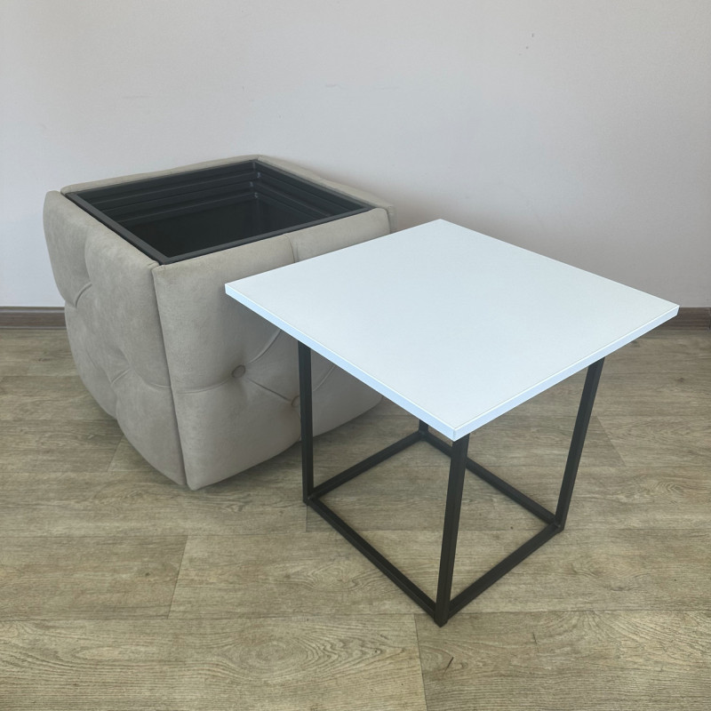 Пуф-трансформер 5в1 Mzavod Остин-1 со столиком велюр бежевый/белая аляска 3-3-9005