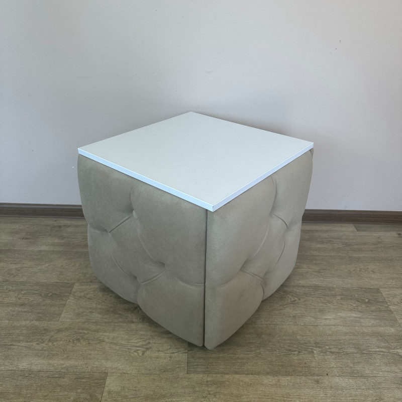 Пуф-трансформер 5в1 Mzavod Остин-1 со столиком велюр бежевый/белая аляска 3-3-9005