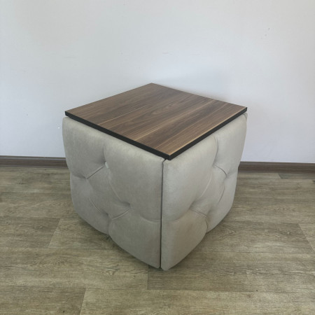 Пуф-трансформер 5в1 Mzavod Остин-1 со столиком велюр бежевый/орех калифорнийский 3-4-9005