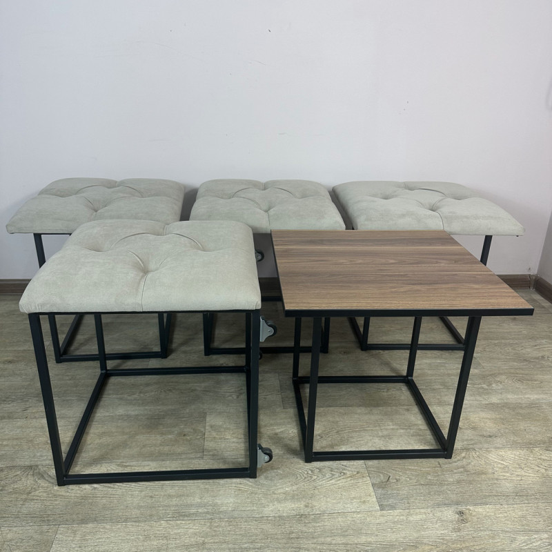 Пуф-трансформер 5в1 Mzavod Остин-1 со столиком велюр бежевый/орех калифорнийский 3-4-9005