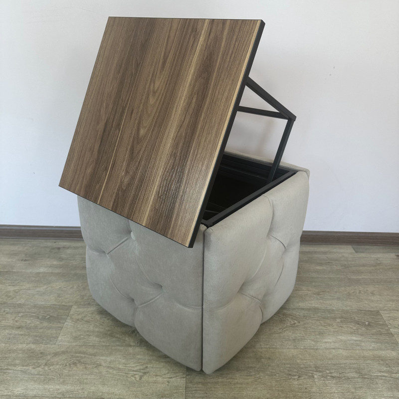 Пуф-трансформер 5в1 Mzavod Остин-1 со столиком велюр бежевый/орех калифорнийский 3-4-9005