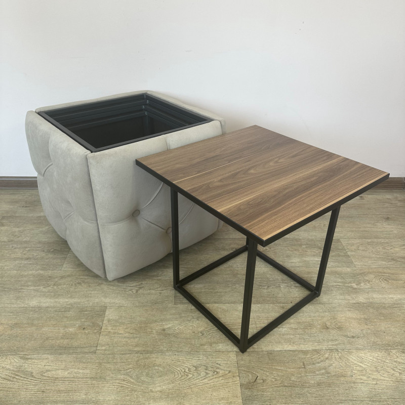 Пуф-трансформер 5в1 Mzavod Остин-1 со столиком велюр бежевый/орех калифорнийский 3-4-9005