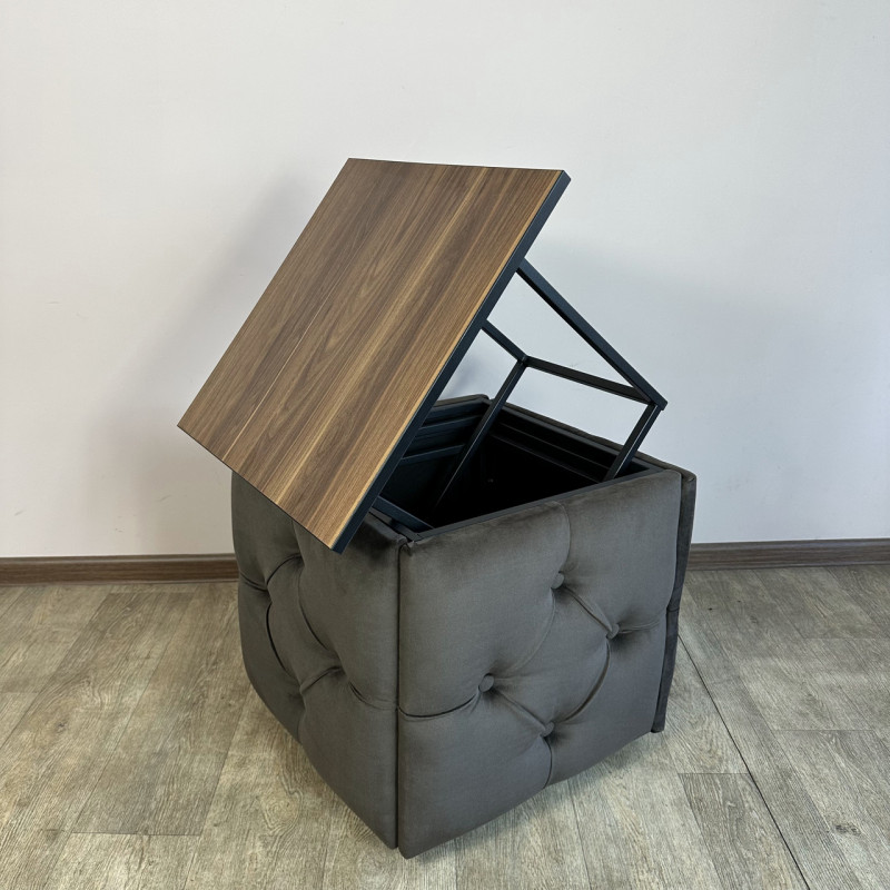 Пуф-трансформер 5в1 Mzavod Остин-1 со столиком велюр серо-коричневый/орех калифорнийский 5-4-9005