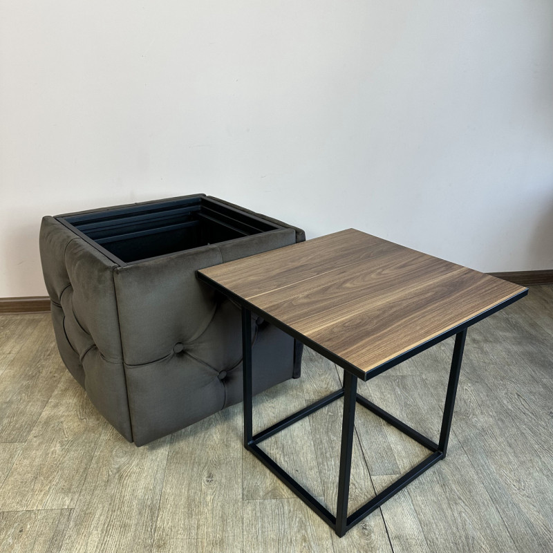 Пуф-трансформер 5в1 Mzavod Остин-1 со столиком велюр серо-коричневый/орех калифорнийский 5-4-9005