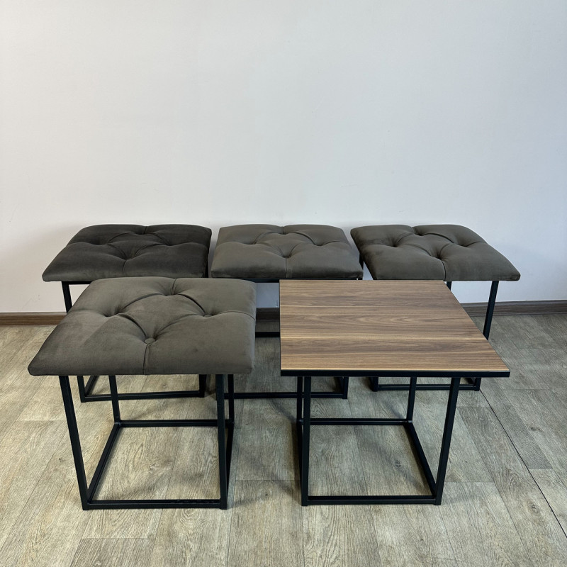 Пуф-трансформер 5в1 Mzavod Остин-1 со столиком велюр серо-коричневый/орех калифорнийский 5-4-9005