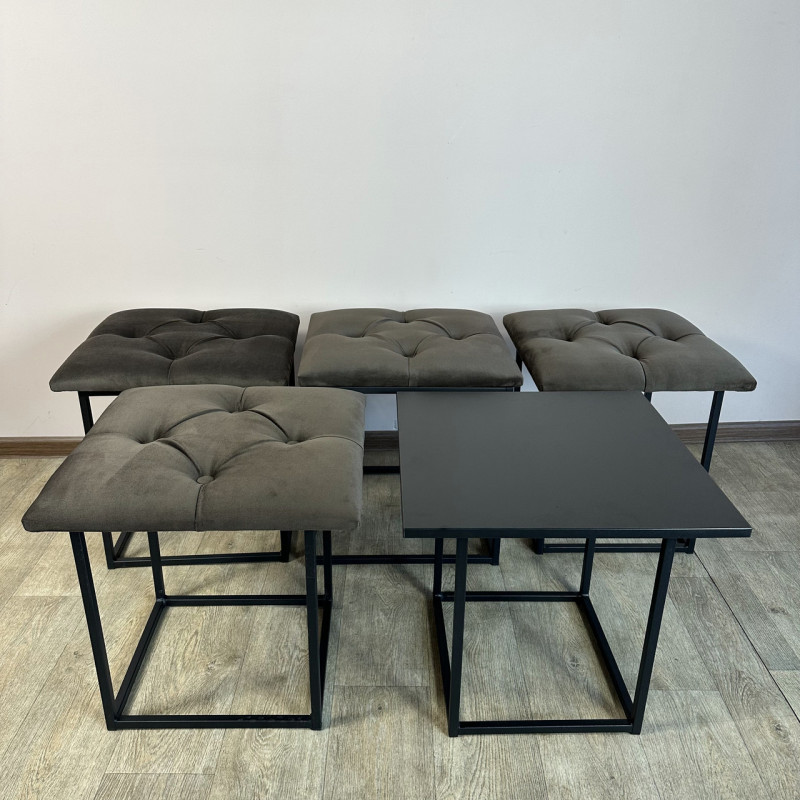 Пуф-трансформер 5в1 Остін-1 зі столиком велюр сіро-коричневий/чорний 5-5-9005