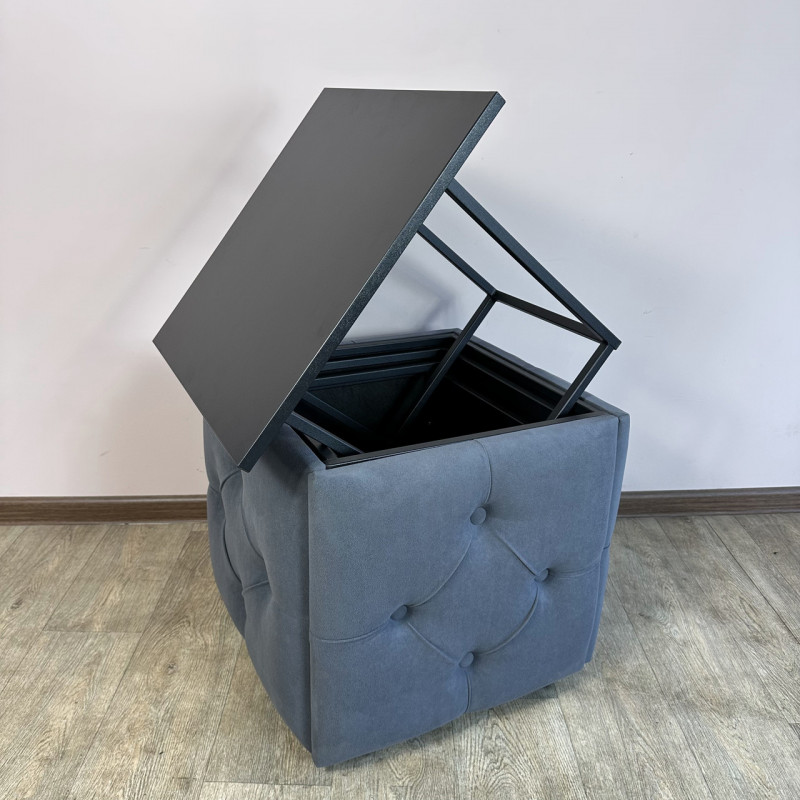 Пуф-трансформер 5в1 Mzavod Остин-1 со столиком велюр серый/черный 7-5-9005