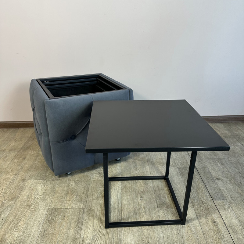 Пуф-трансформер 5в1 Mzavod Остин-1 со столиком велюр серый/черный 7-5-9005