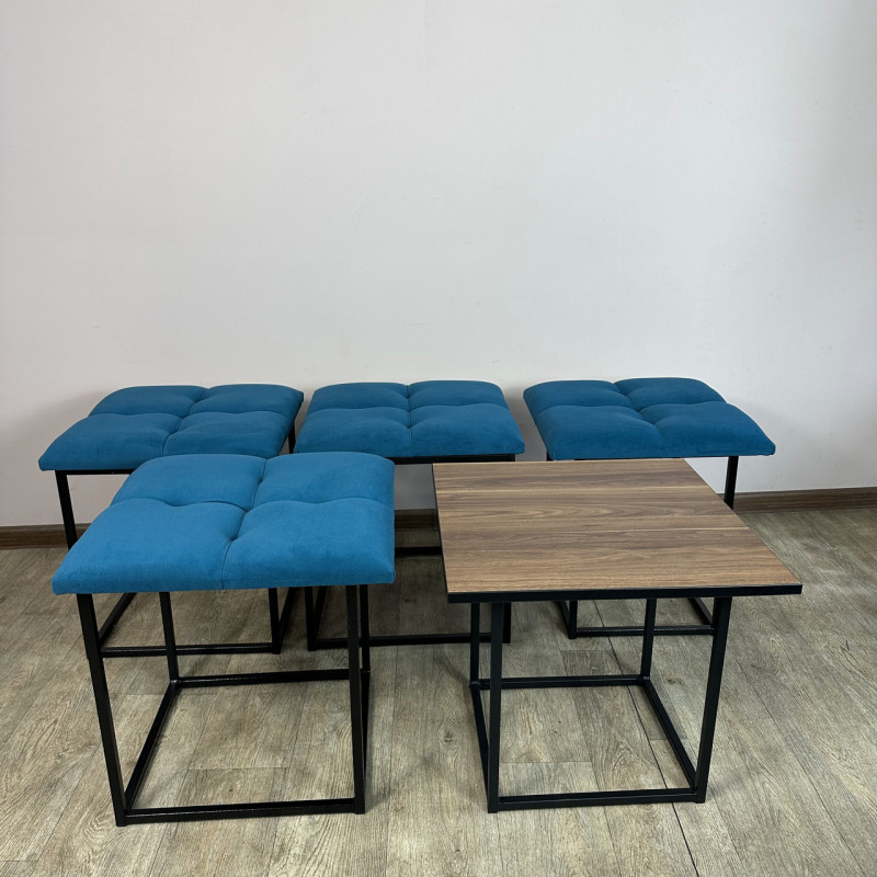 Пуф-трансформер 5в1 Остін-4 зі столиком велюр бірюзовий/горіх каліфорнійський 2-4-9005