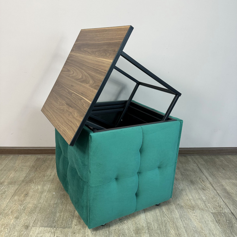 Пуф-трансформер 5в1 Mzavod Остин-4 со столиком велюр изумрудный/орех калифорнийский 8-4-9005