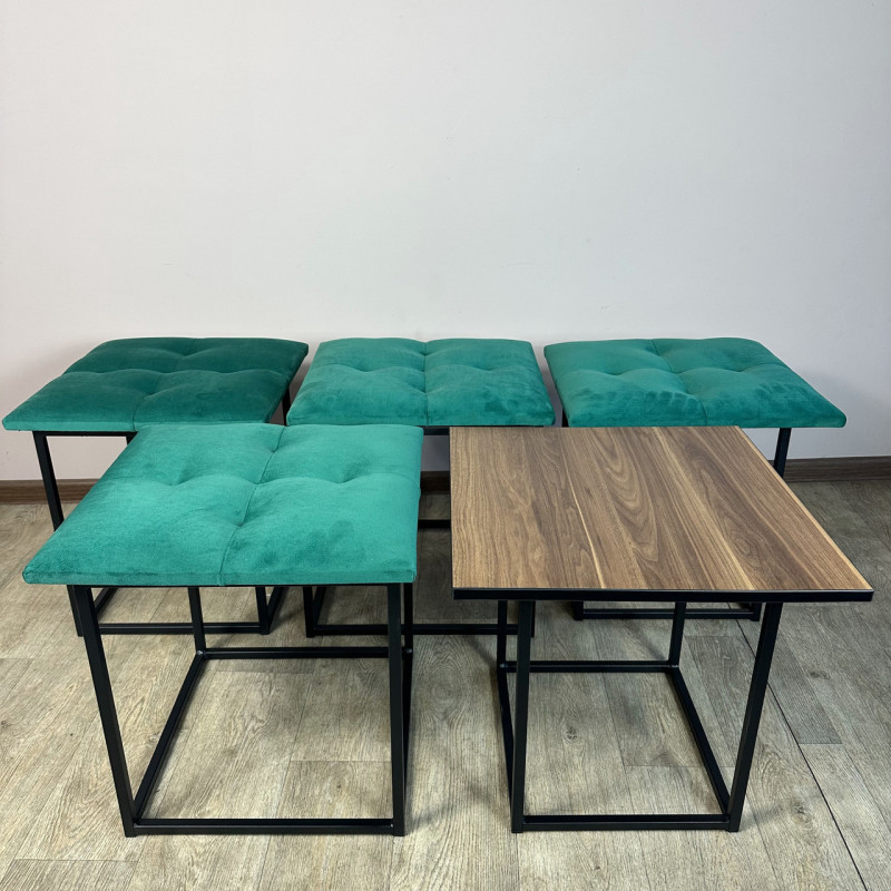 Пуф-трансформер 5в1 Mzavod Остин-4 со столиком велюр изумрудный/орех калифорнийский 8-4-9005