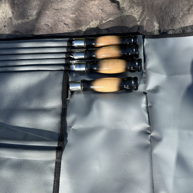 Набір шампурів Арго 6/1/1 двокольорова ручка в сірому чохлі