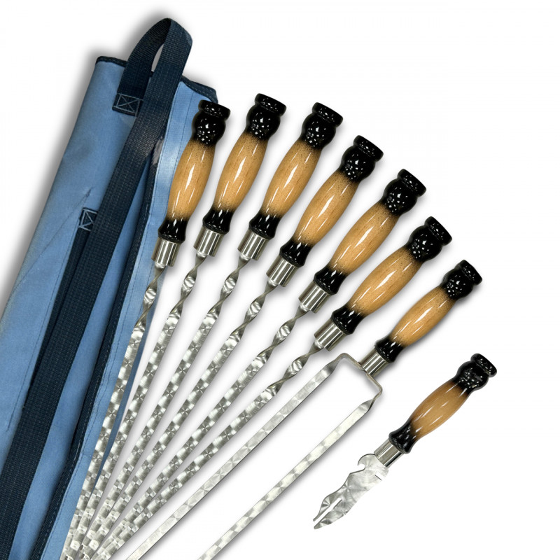 Набір шампурів Арго 6/1/1 двокольорова ручка в сірому чохлі