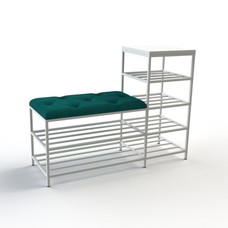 Банкетка для обуви Барселона-1 100см велюр бирюзовый/белая аляска 2-3-9003