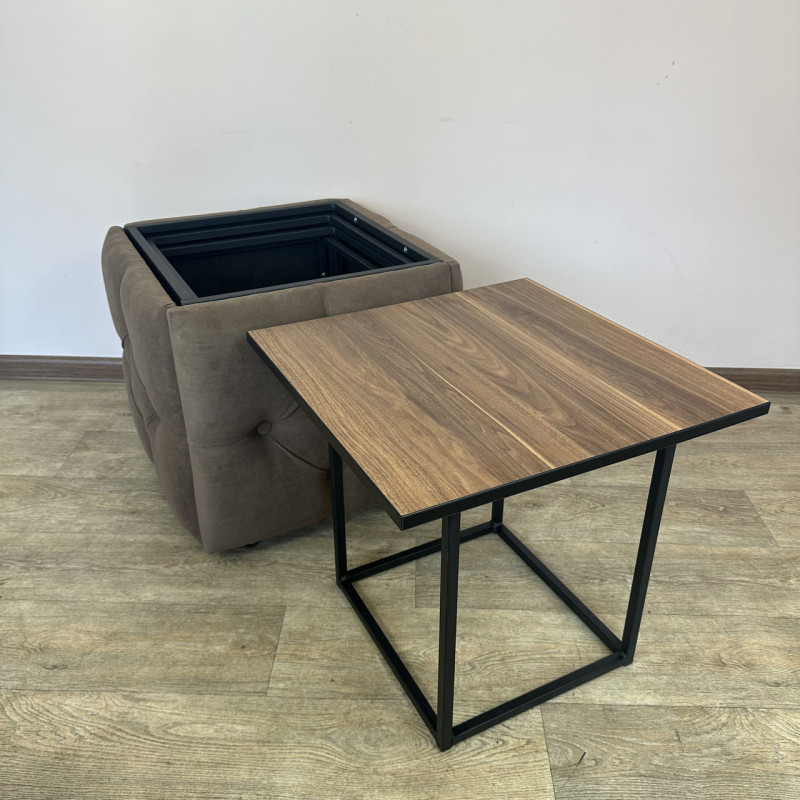 Пуф-трансформер 5в1 Mzavod Остин-1 со столиком велюр коричневый/орех калифорнийский 1-4-9005