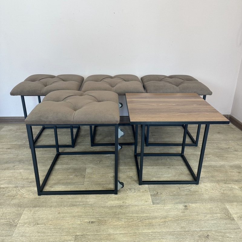 Пуф-трансформер 5в1 Mzavod Остин-1 со столиком велюр коричневый/орех калифорнийский 1-4-9005