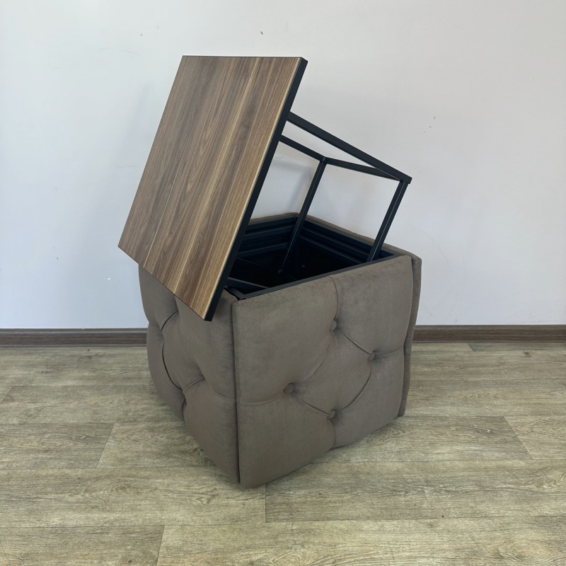 Пуф-трансформер 5в1 Mzavod Остин-1 со столиком велюр коричневый/орех калифорнийский 1-4-9005