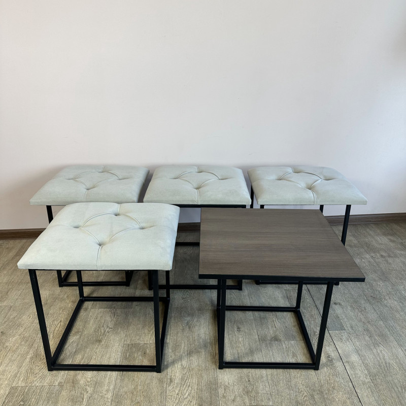 Пуф-трансформер 5в1 Mzavod Остин-1 со столиком велюр светло-серый/риголетто темный 6-1-9005