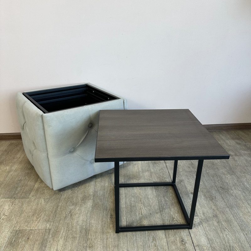 Пуф-трансформер 5в1 Mzavod Остин-1 со столиком велюр светло-серый/риголетто темный 6-1-9005